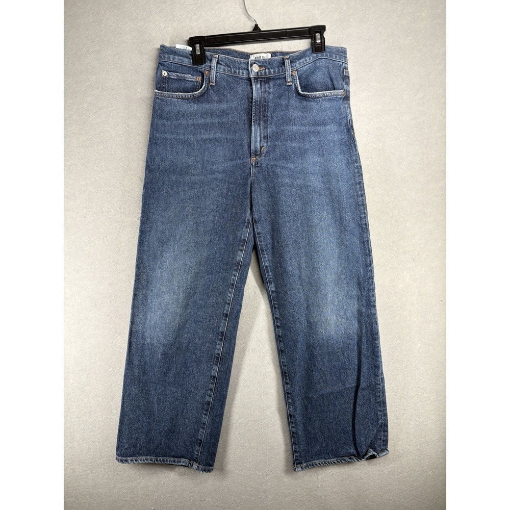AGOLDE HIGH RISE WIDE LEG JEANS Dark Blue Sz 31  Stretch / Cotton Blend Los Ange